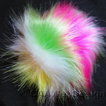Cerise, Green, Yellow, White Faux Fur 12cm PomPom