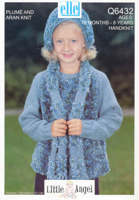 Childrens Aran Pullover, Scarf and Hat with Furry panels