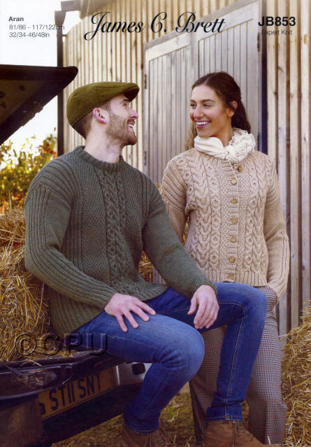 Colours shown are shades A202 and A205 - Ladies Cardigan and Mens Sweater