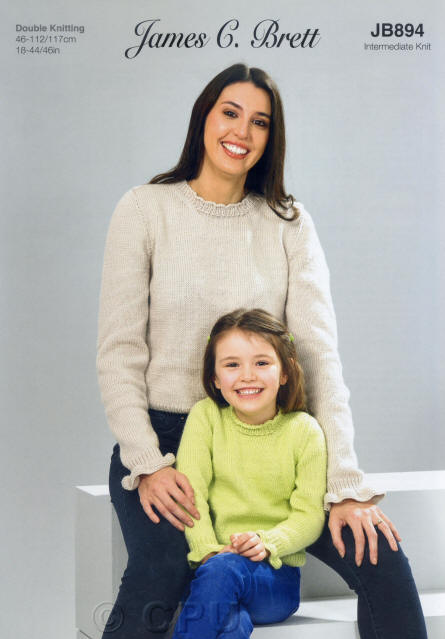 Childs and Ladies Knitted Sweater. Colours shown are shades HP11 and HP14