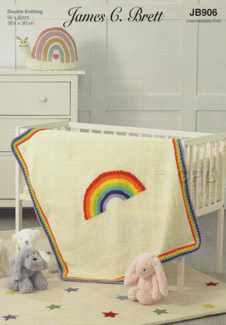 Baby Blanket with Rainbow Motif - Colours used are shades 844, 8426, 8443, 8476, 8445, 847, 8432 and 8431