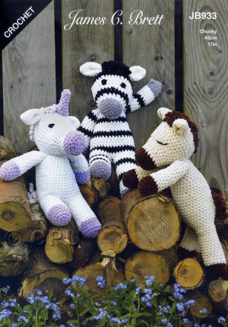 Ursula Unicorn, Zachary Zebra and Horatio Horse. Colours shown are shades B28, B50, B1, B10, B42, B30 and B33 