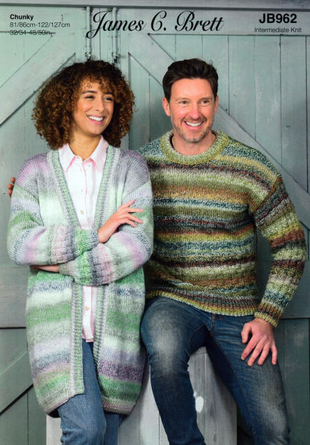 Ladies knitted Cardigan in shade MC121 and mens sweater in shade MC107 