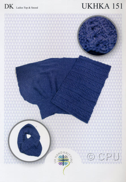 Knitted Ladies Simple Ribbed Top and Cabled Cowl