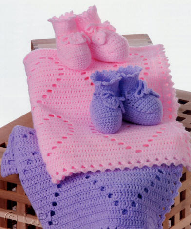 Crochet Heart Blanket and Bootees