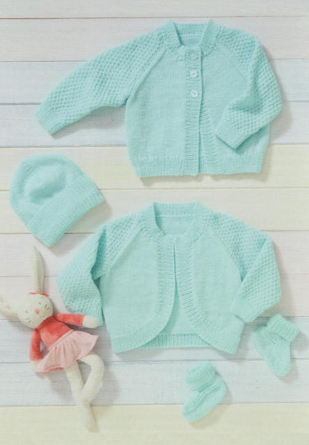 Knitted Bolero, Cardigan, Bootees and Hat