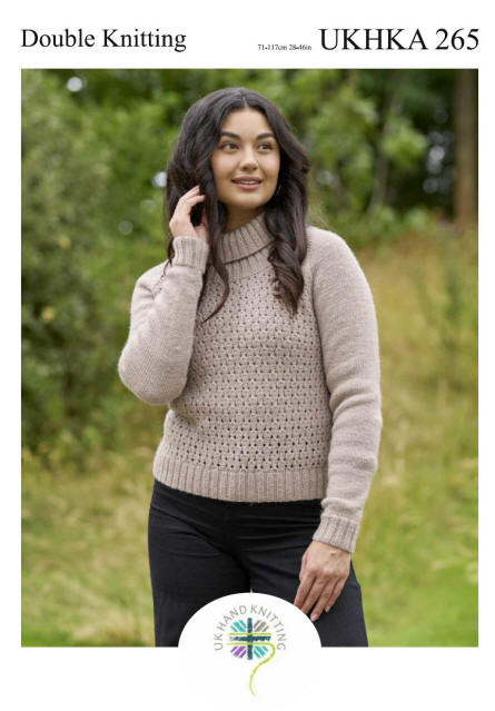 Knitted Double Knit Lace Polo Neck Sweater in Stone