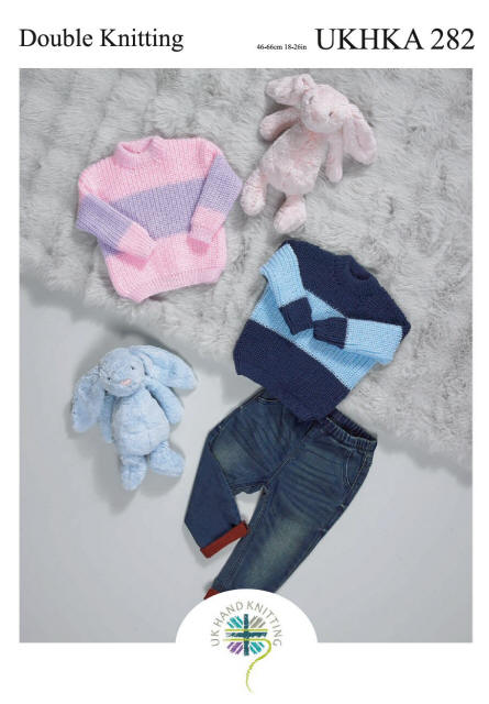 Baby Sweater with different coloured band across body and sleeves.