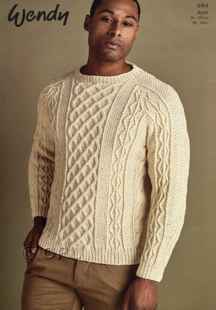 Knitted Mens Cable Sweater. Colour shown is Snowy Owl (5620).