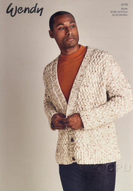 Knitted Mens Basket Weave Cardigan - Colour shown is Millstone (5700)