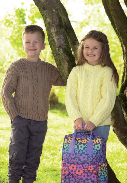 Knitted Childrens Sweater - Colour showns are Koala (SA18) and Lemon (SA20)