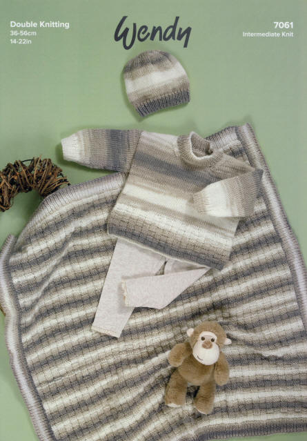 Knitted Childs Sweater, Hat and Blanket in Wendy Giggles DK shade WD18 